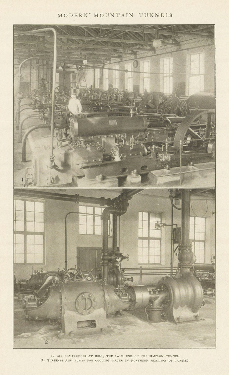 Air Compressors Simplon Tunnel Turbines water cooling pump Brig Switzerland 1907